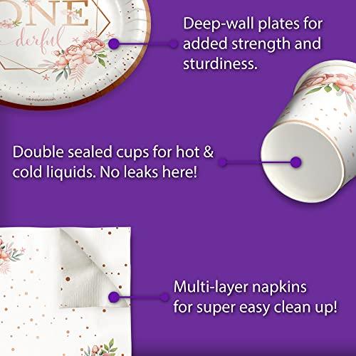 Birthday Galore Little Miss Onederful 1st Birthday Party Supplies Set Plates Cups and Napkins Bonus Forks Tableware Kit for 16