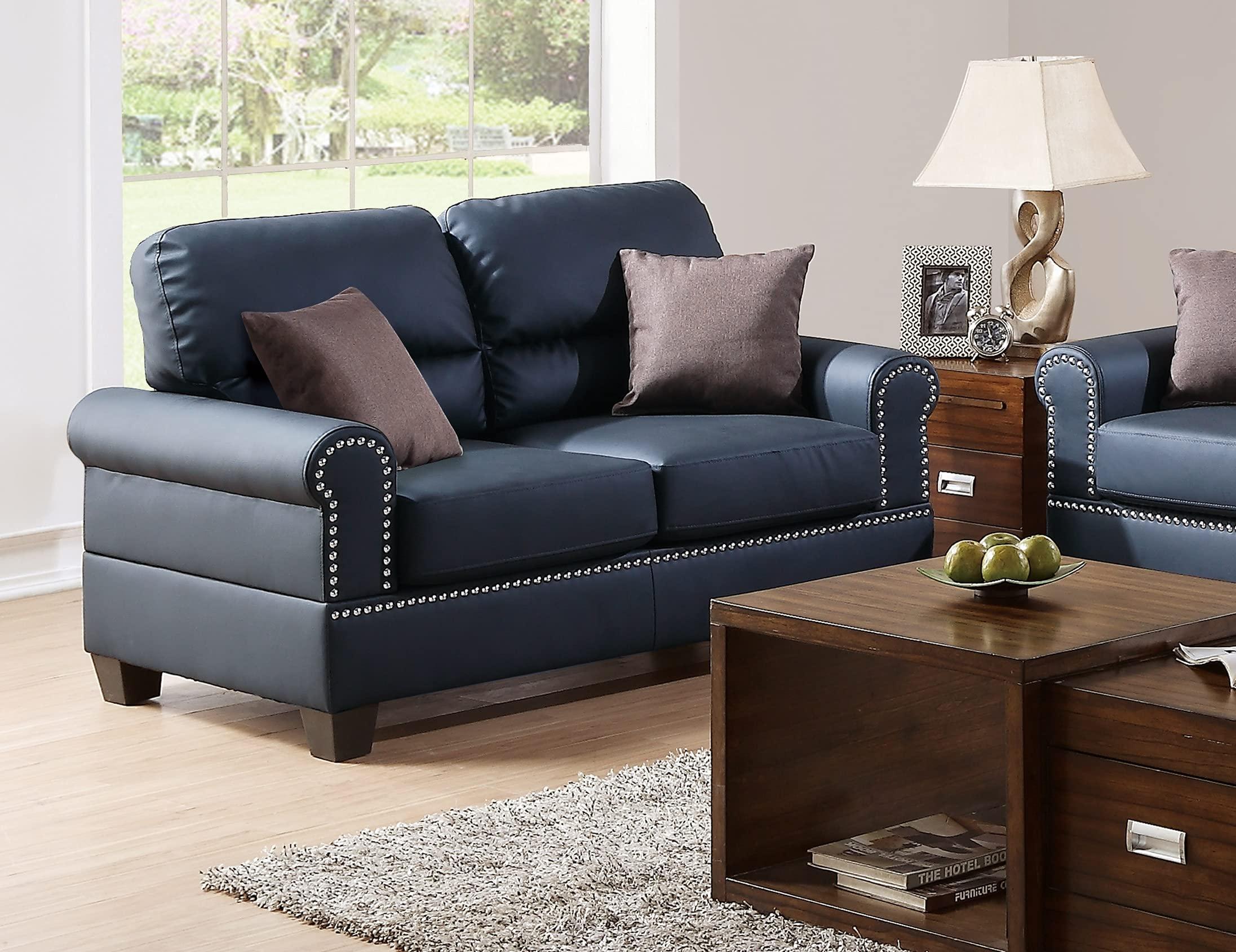 TURRIDU 2 Piece Sofa and Loveseat Set, Upholstered Faux Leather Couch, Living Room Furniture Sets with Nailhead Trim