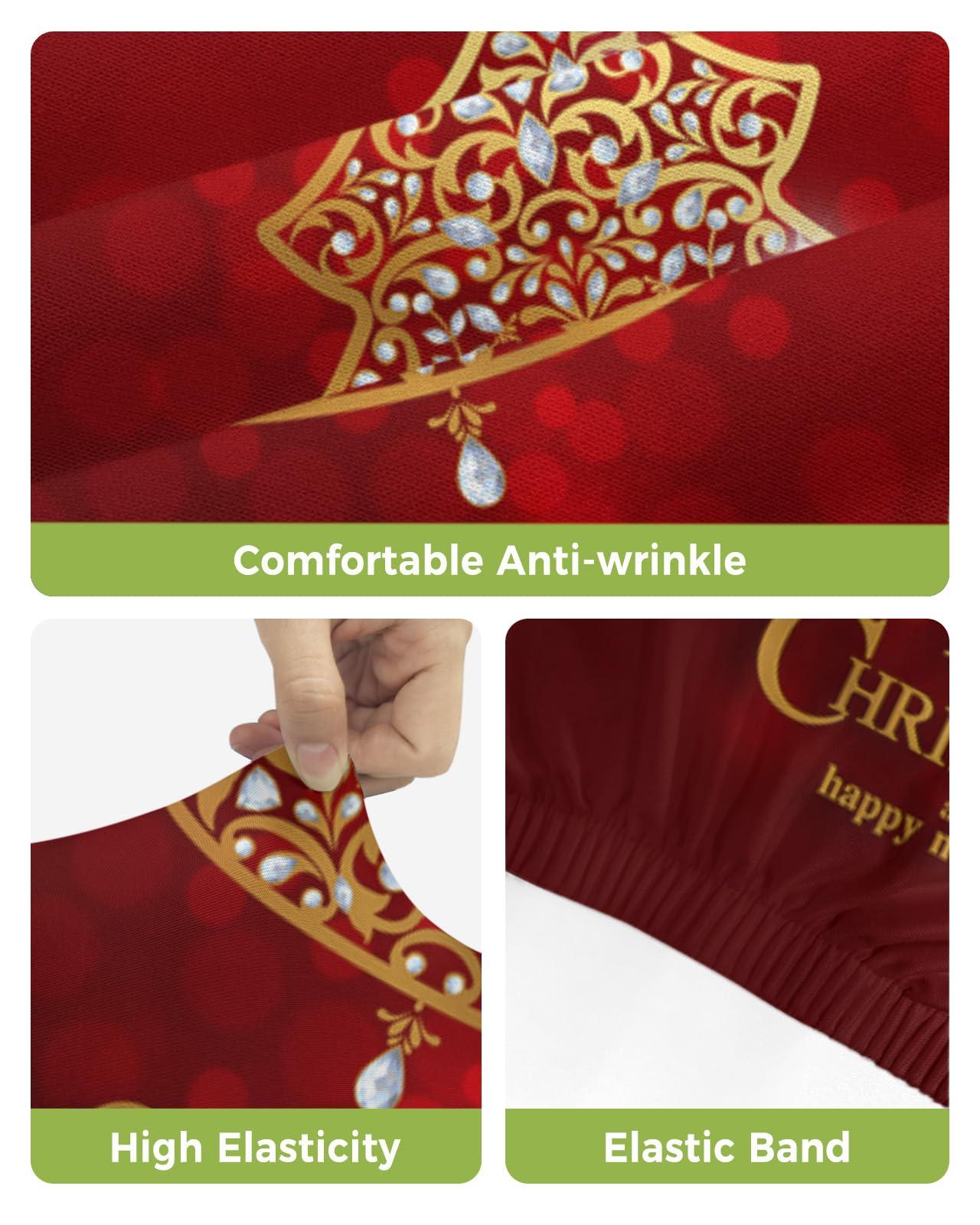 Anzona Anzona Christmas Bar Stool Cover Set of 4, Xmas Tree Red Ombre Merry Christmas Stretch Bar Chair Cover, Removable Washable Pub Counter Stool Chair Slipcover for Kitchen Dining Room Pub Cafe