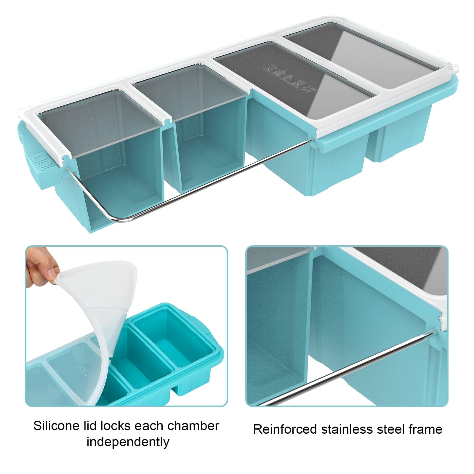 Aikeep Silicone Freezing Tray with Lid, Large Ice Cube Tray Non-stick Soup Freezer Container with 4 Compartments for Storing and Freezing Soups, Broths, Sauces and Liquid Diets, Oven and Dishwasher Safe
