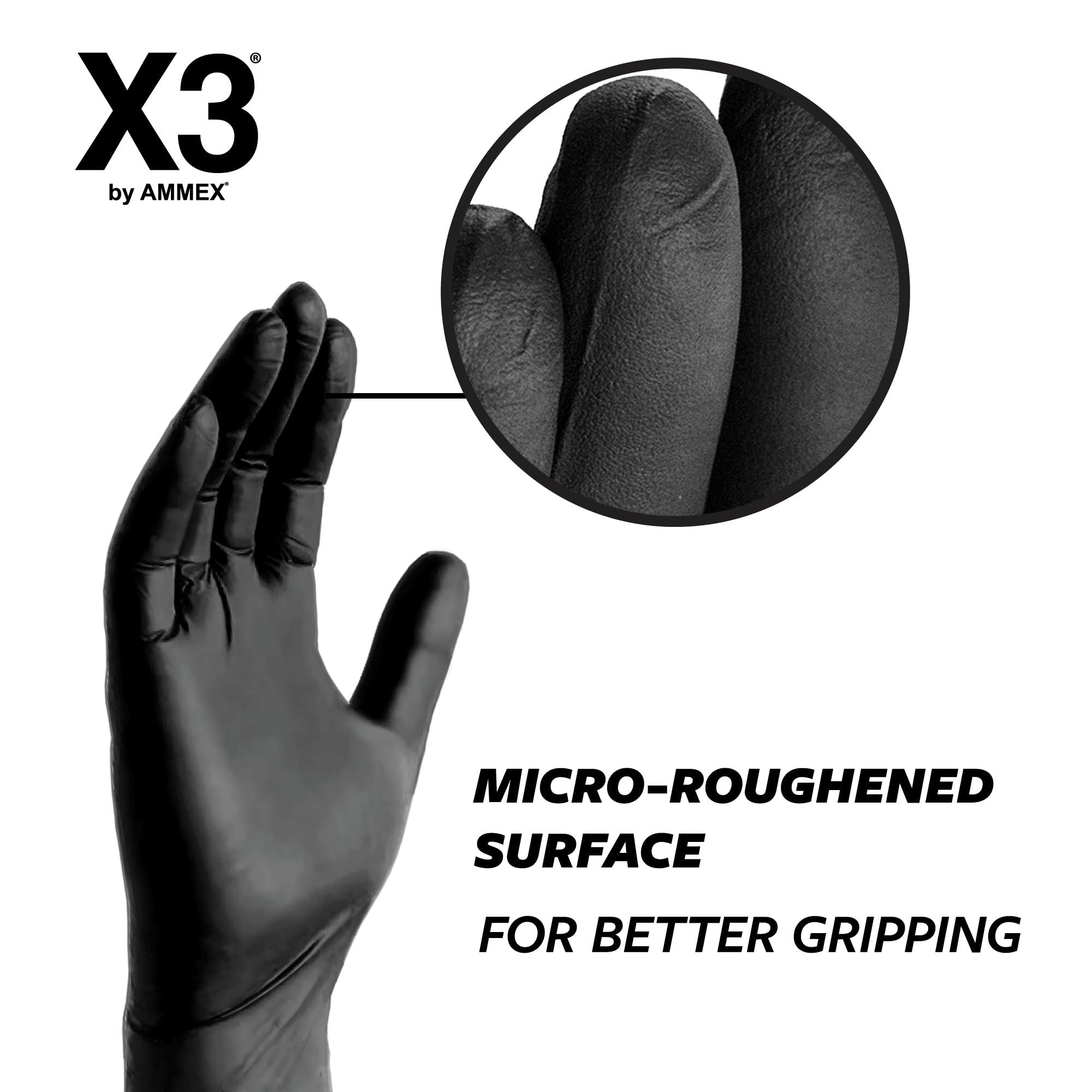 X3 X3 Black Nitrile Disposable Industrial Gloves 3 Mil, Latex/Powder-Free, Food-Safe, Non-Sterile, Textured, Medium, 2 Boxes of 100