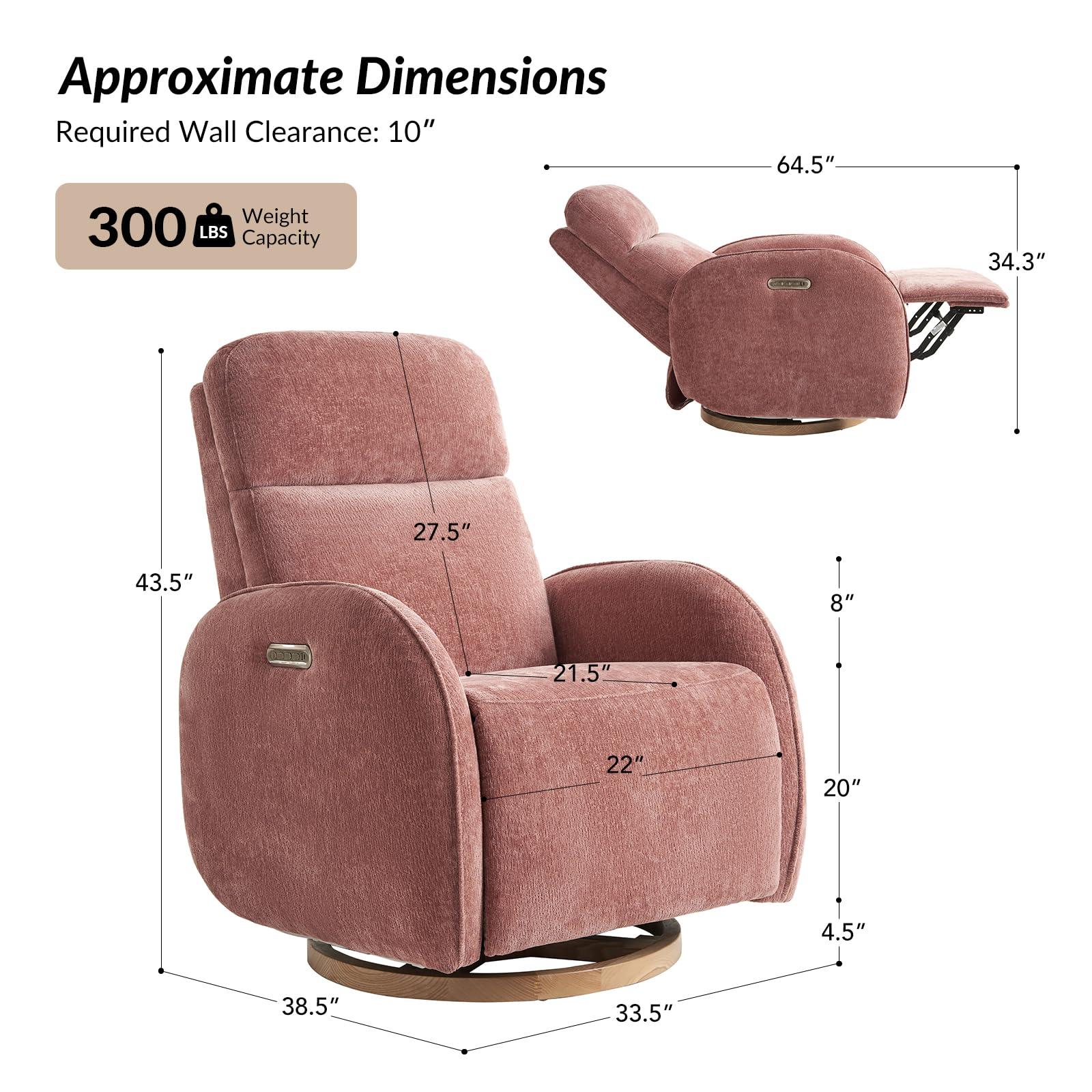 The support you need Premium Power Nursery Glider Recliner Chair with 240-degree Swivel Rocker Recliner and Adjustable Headrests, Modern Electric Recliner with USB Port and Nightlight for Nursing Room Bedroom, Pink