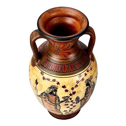 greekartshop Ancient Greek Vase Amphora Goddess Athena & Aphrodite & God Dionysus 10.24\'\' Handmade Ceramic Red & Orange Round Vase