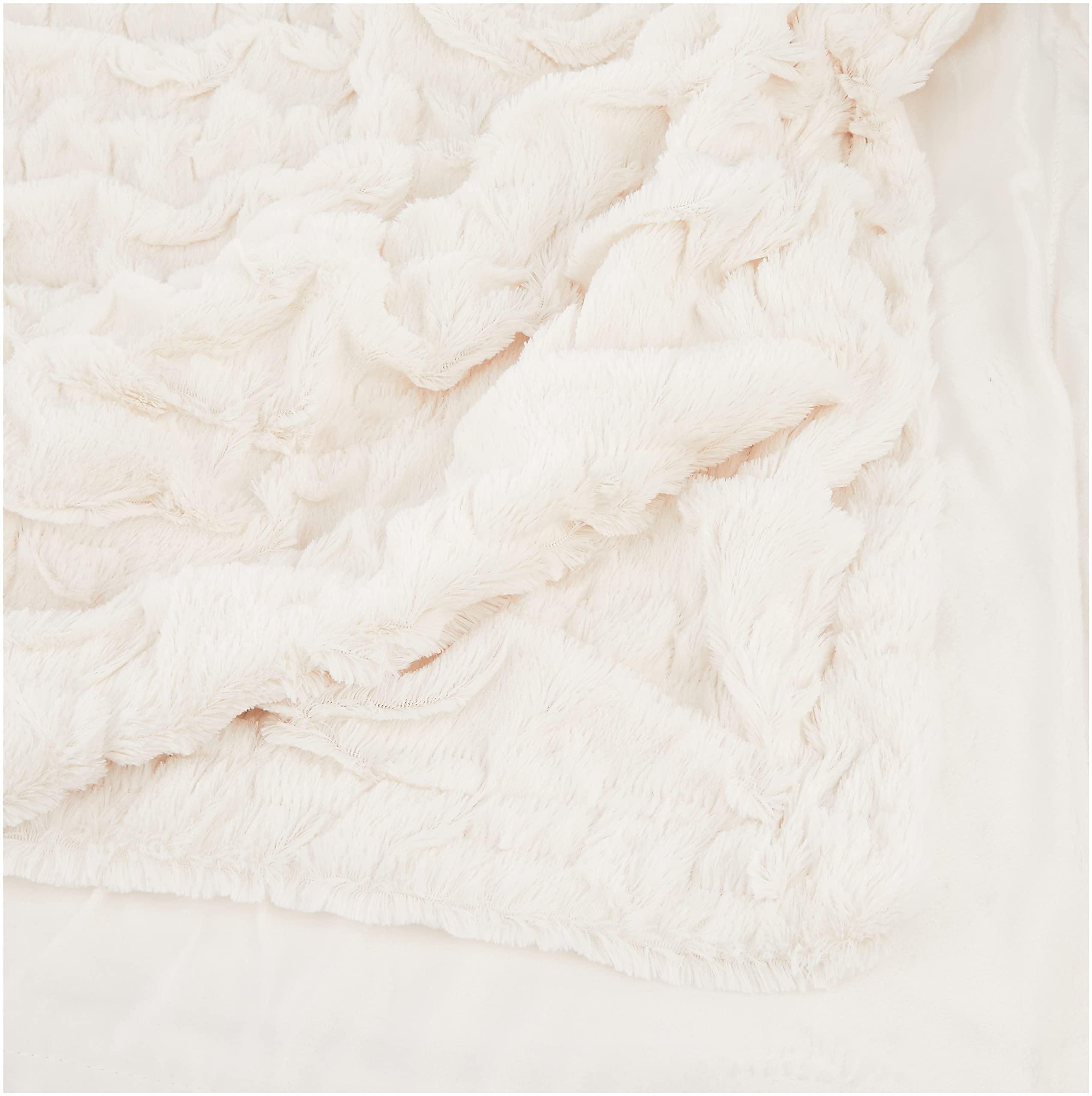 Comfort Spaces Comfort Spaces Ruched Faux Fur Plush 3 Piece Throw Blanket Set Ultra Soft Fluffy with 2 Square Pillow Covers, 50"x60", Ivory