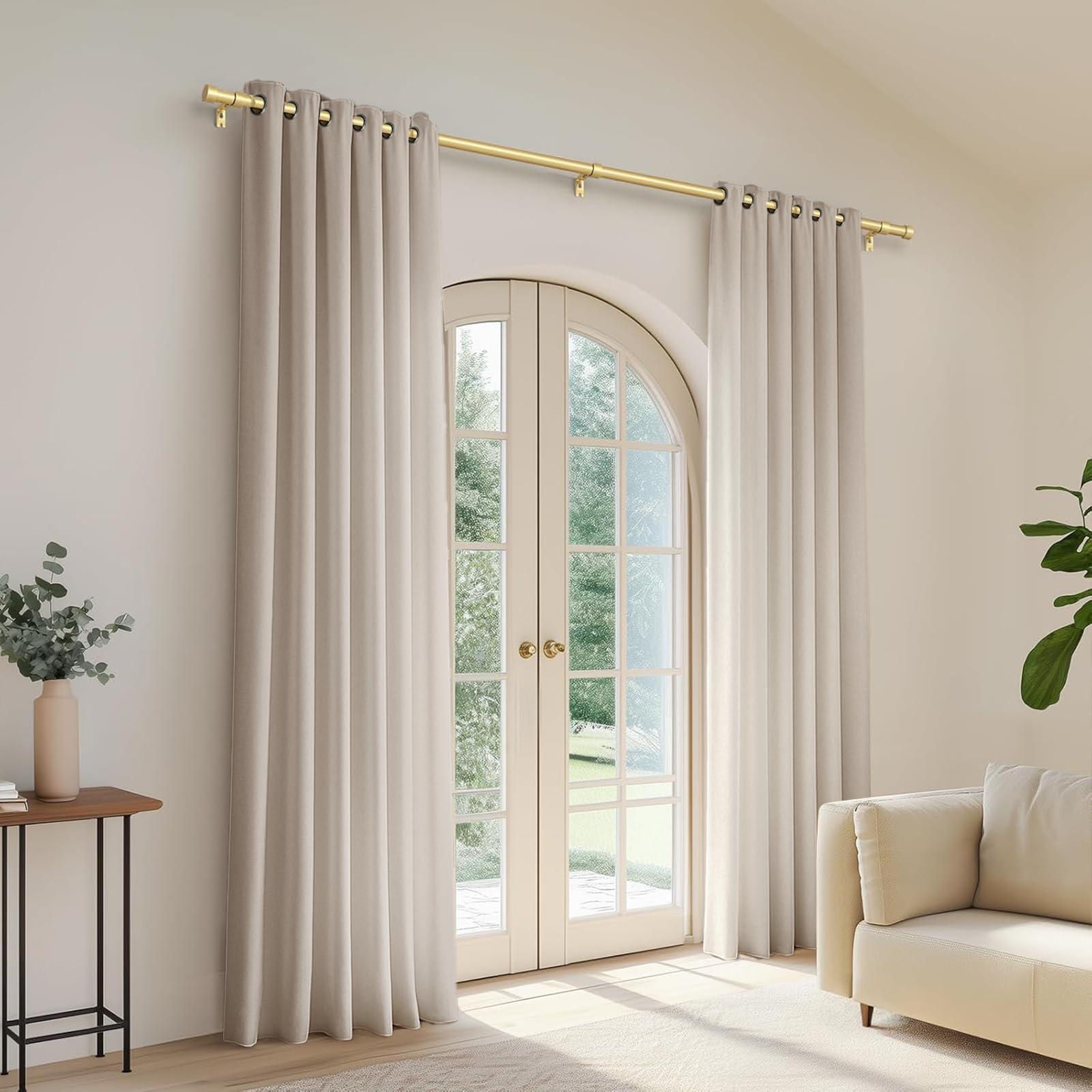zeerobee Zeerobee Curtain Rods for Windows 32 to 72, 1 Inch Heavy Duty Drapery Rods with Adjustable Length, Outdoor Modern Curtain Pole with Simple End Caps, 32"-72", Brushed Gold