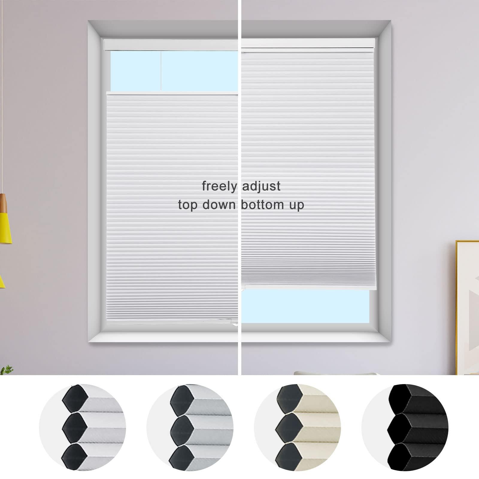 MYshade MYshade Top Down Bottom Up Cordless Cellular Shades Blackout Blinds for Indoor Windows - Room Darkening Window Blinds & Shades - Easy to Install - 39" W x 72" H (White)