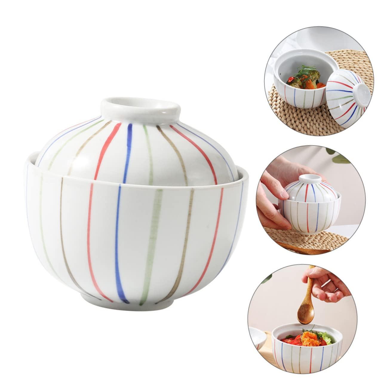 LABRIMP LABRIMP 1 PC Ceramic Steamed Egg Bowl Muffin Casserole Pot with Lid Mixing Bowl Tin Decorative Bowl Pans Kettle Bowls with Lids Rattan Food Containers with Lids Ceramic Tableware Ceramics