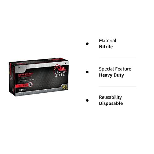 Venom Steel Venom Steel Industrial Nitrile Gloves, Chemical Resistant Disposable Black Gloves, Latex-Free, Powder-Free, Textured Grip, Heavy Duty Two-Layer Protection, 6 mil, XL, 100 Count
