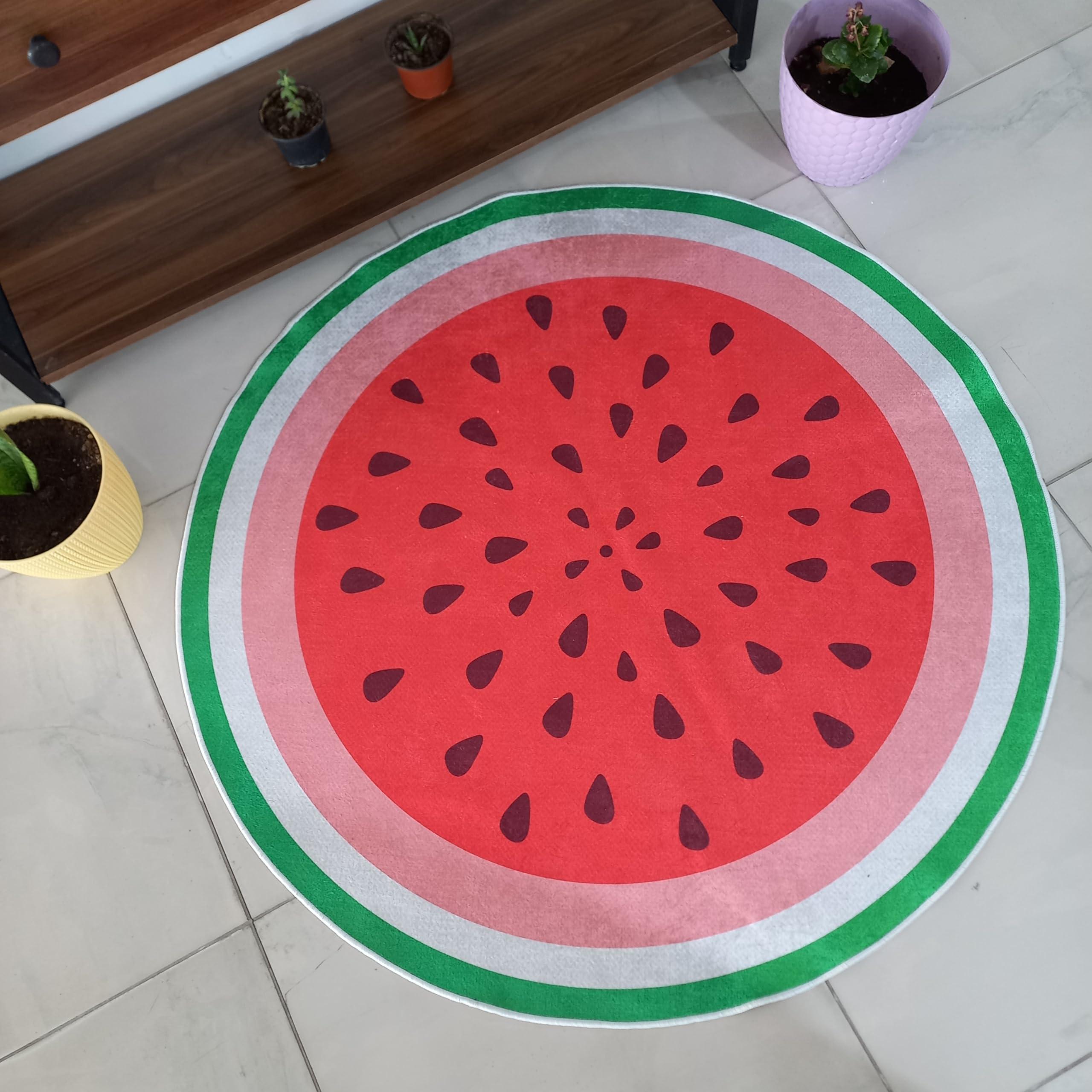Rugendary Rugendary Cute Watermelon Fruit Rug Cool and Fresh Home Decor for Kitchen Kids Room Bathroom Bedroom Machine Washable Round Area Rug Summer Home Decoration Carpet (Economic Quality, 2.6x2.6 ft.)