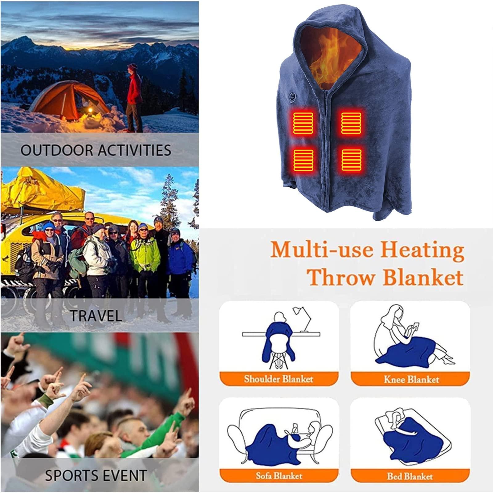 DYWOZDP USB Heated Throw Blanket,150x80cm,Wearable Electric Heated Wrap Shawl for Women Men,Multifunctional Wireless Heating Pad Warming Blanket for Home Car Office and Outdoor,Washable,Grey