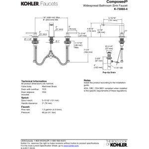 Kohler Composed Widespread bathroom sink faucet with lever handles