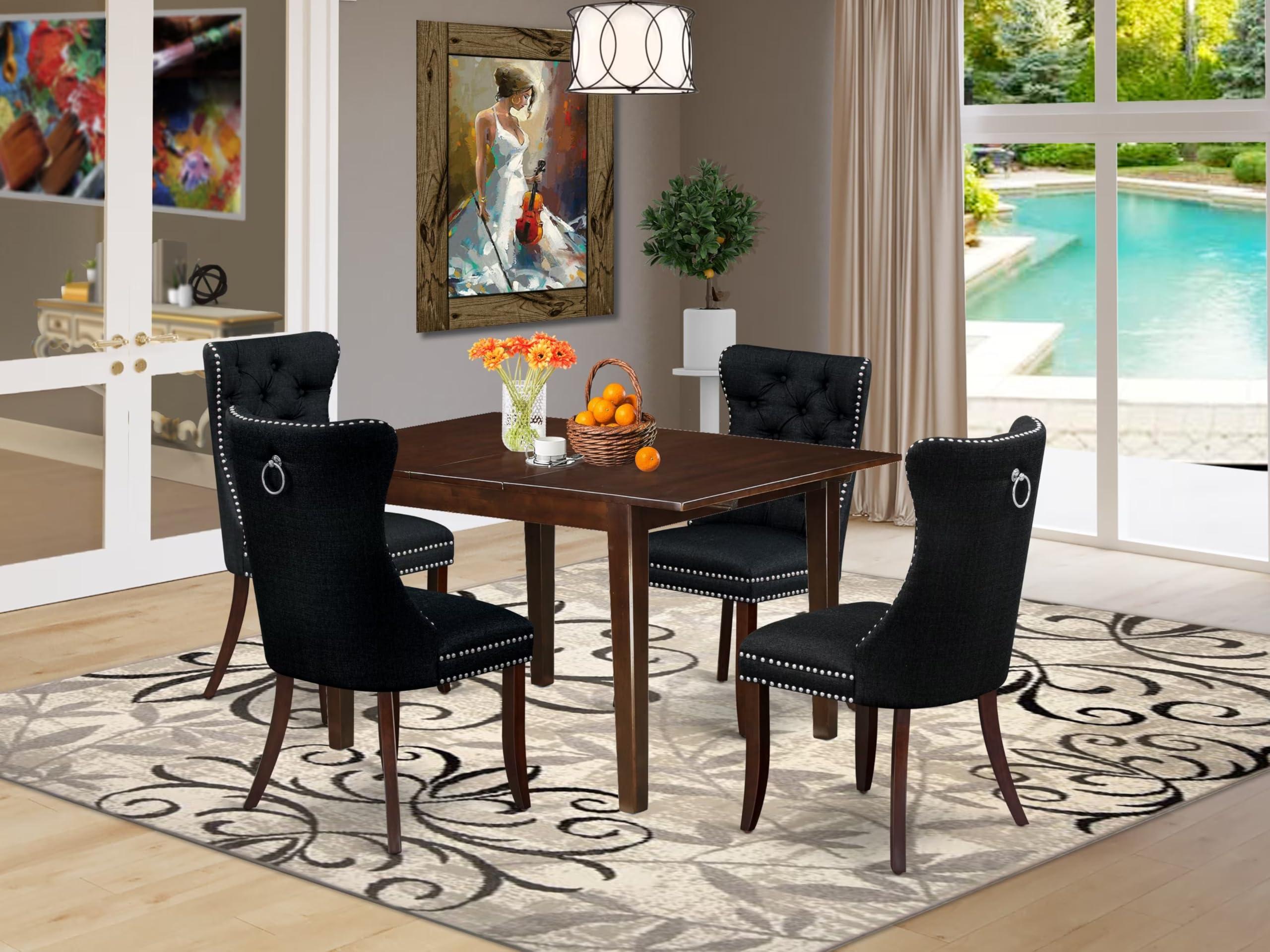 East West Furniture East West Furniture MLDA5-MAH-24 5-Piece Dinette Set Consists of a Rectangle Dining Table with Butterfly Leaf and 4 Black Polyester Fabric Padded Chairs, 36x54 Inch, Mahogany