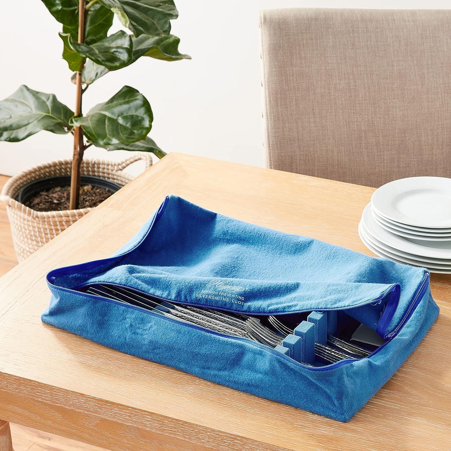 W. J. Hagerty Hagerty Zippered Flatware Storage Drawer Liner Tarnish Preventative Silverware Organizer, Large Container, Cutlery Holder, and Utensil Keeper Bag, Made in USA, Kosher Certified,Blue, 19\" x 12\" x 2.5\"