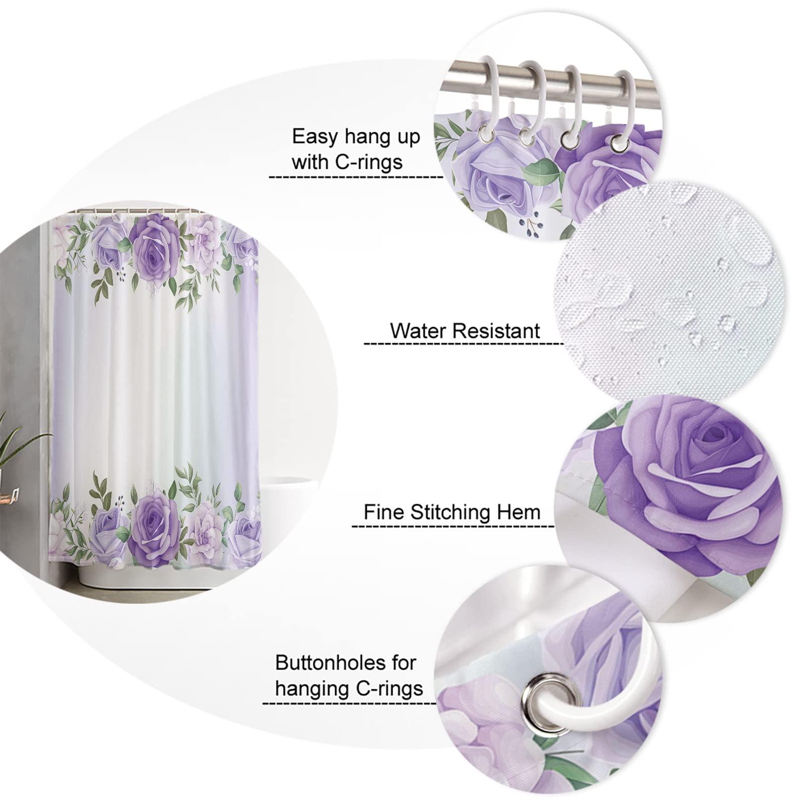 Sunteeny Shower Curtain Rose Flower Purple Pink Shower Curtains Waterproof Polyester Fabric Bath Curtains with Hooks for Farmhouse Bathroom Decor 36\" Wx78 L