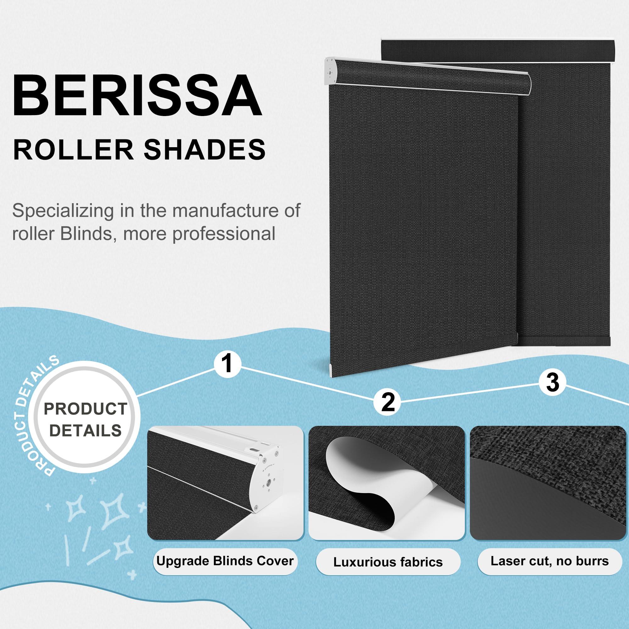 BERISSA BERISSA 100% Blackout Pull Down Window Shades Blinds for Indoor Windows Room Darkening Roller Shades Thermal Insulated Up and Down Blinds for Home Custom Shades(34.25" W x 68" H) Black