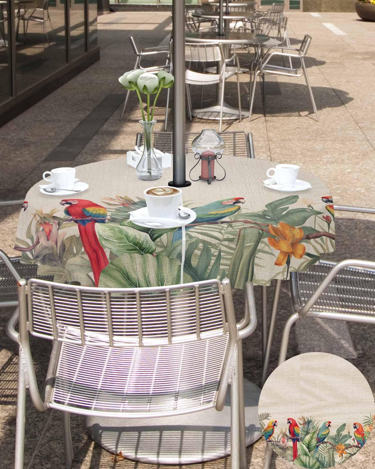 Chees D Zone Chees D Zone Outdoor Tablecloth with Umbrella Hole and Zipper, Tropical Birds Parrot on Branch Tablecloths for Round Tables,Washable Spillproof Table Cloth for Picnic Patio