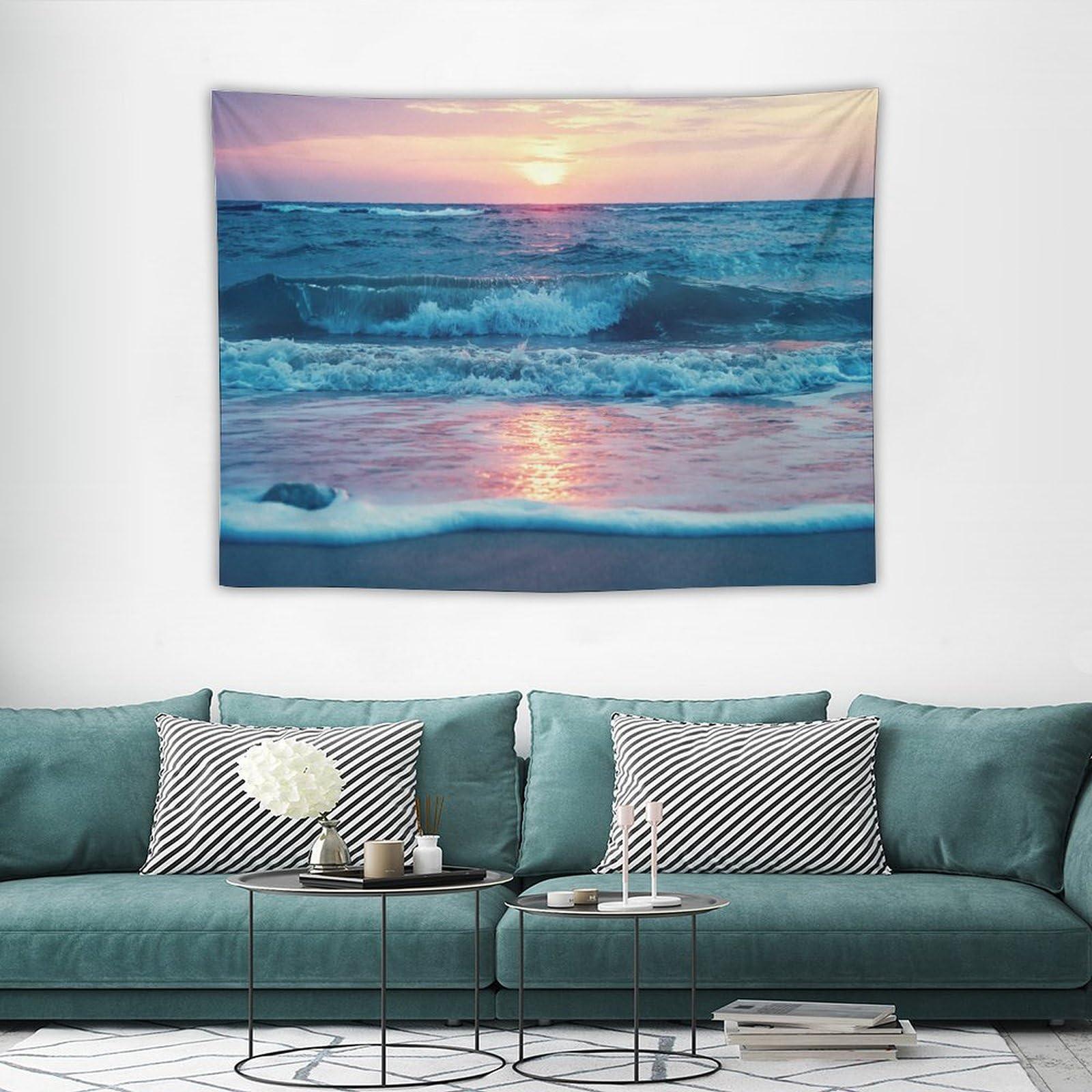 ZhiRain ZhiRain Blue Ocean Beach Sea Tapestry Wall Hanging Sunset Shore Australian Beach Sea Tapestries Home Decor for Living Room Bedroom Apartment Farmhouse Dorm 30\"x40\"