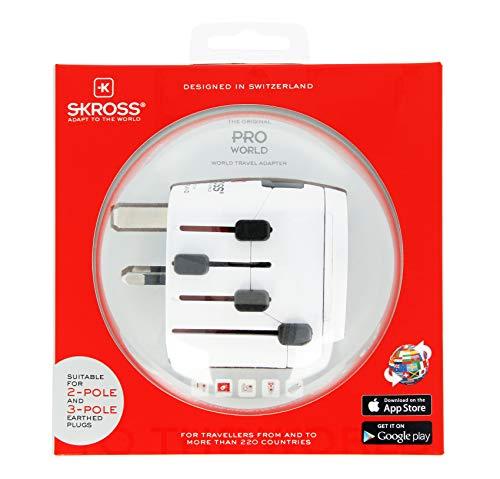 SKROSS Skross Pro World Travel Adapter, 3-Pole Travel Adaptor with Slide System, Designed in Switzerland for More Than 205 Countries, 1.103175 White