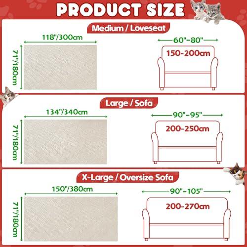 Loiion Cat Scratch Furniture Protector - Anti-Slip, Waterproof Sofa Cover to Keep Cats Off, Pet-Friendly Couch Protectors for 3 Cushion Couch, Khaki Anti-Scratch Couch Cover for Pets and Kids 134\"X71\"