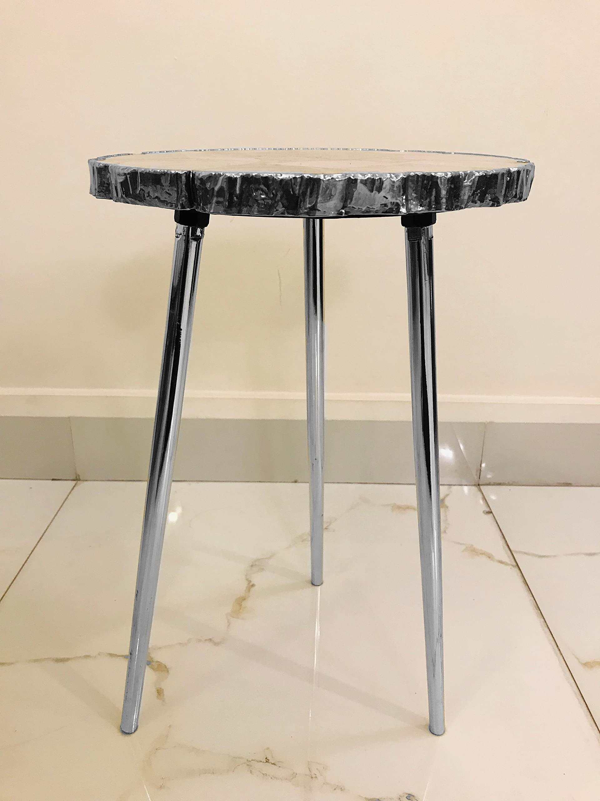 AANTHROPOLOGY By Rhea AANTHROPOLOGY By Rhea Rose Quartz Agate Organic Edge Side/Coffee Table (Silver - Finish), Diameter(14 inch)