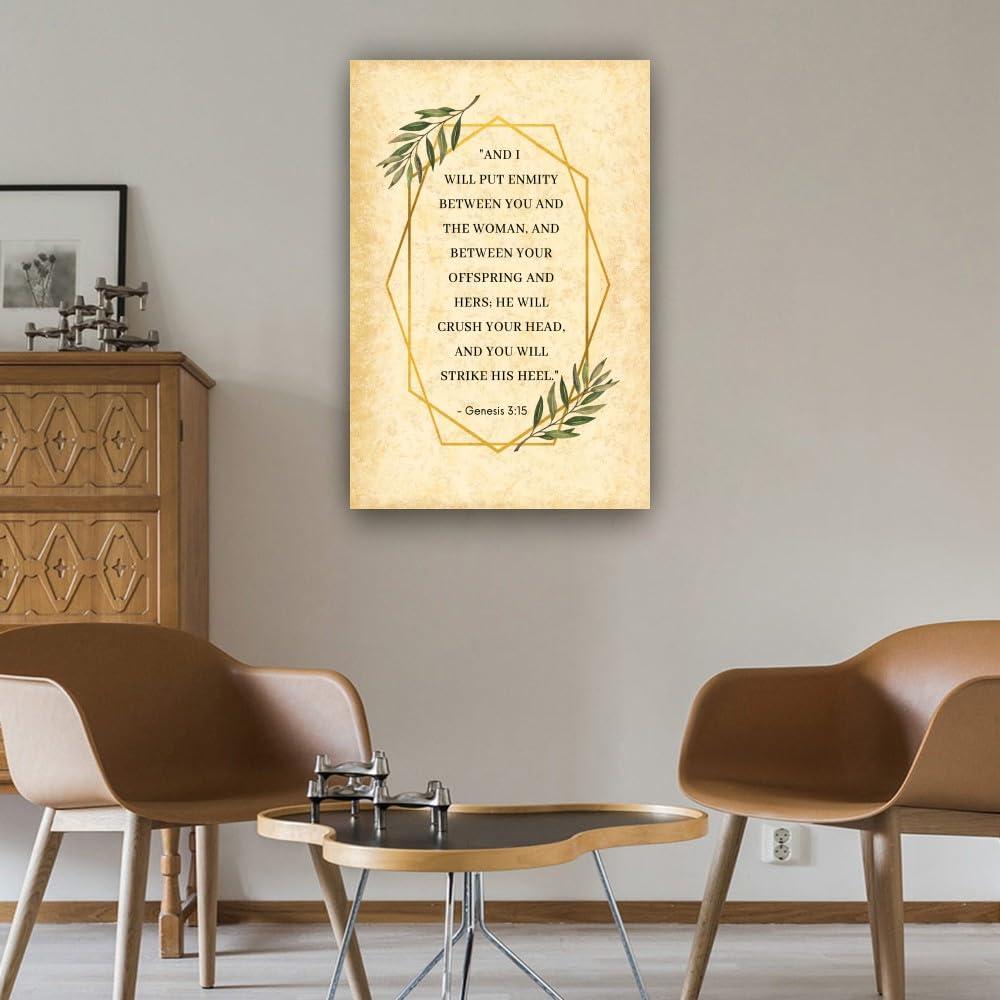 Triyend Triyend Genesis 3 15 Bible Verse Wall Art Bible Posters Art Deco Wall Oil Painting for Bedroom Decorative Home Giclee Art Picture Print Canvas (20.00\'\'x30.00\'\',Unframed)