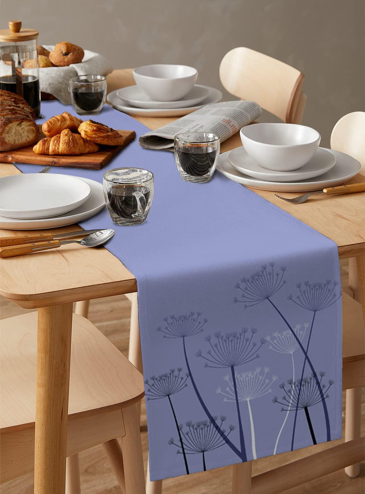 T&H XHome Table Runner, Purple and White Silhouette Dandelion Purple Background Table Runners for Dinner, Party, Wedding, Catering Events, Holiday, Farmhouse, Dresser Scarves Decor 13x108 inch