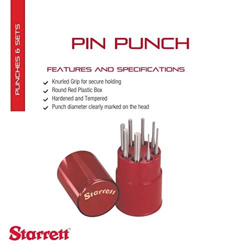 Starrett Starrett Drive Pin Punch Set with Knurled Grip in Round Red Plastic Box - 4\" Length, 1/16\", 3/32\", 1/8\", 5/32\", 3/16\", 7/32\", 1/4\", 5/16\" Punch Diameter, Set of 8 - S565WB