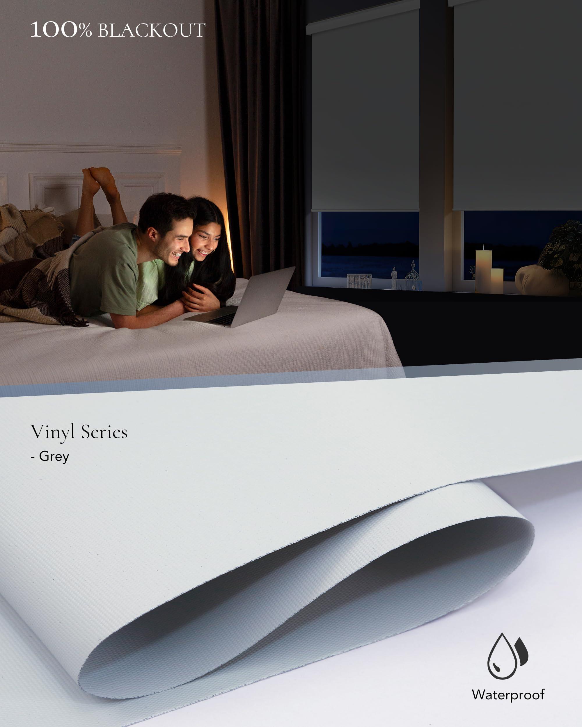 Kerxwerd Motorized Blinds with Remote, Kerxwerd Blackout Motorized Roller Shades Compatible with Alexa Google via Hub, Electric Shades for Window Customized, Vinyl Light Grey