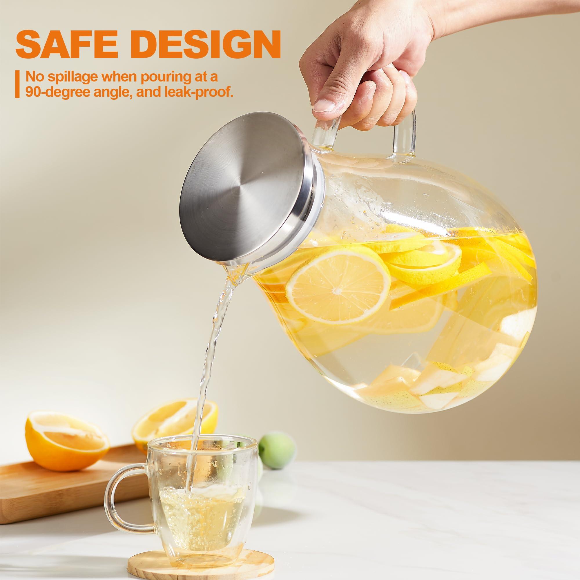 Liuruiyu Glass Pitcher with Lid,1 Gallon Glass Water Pitcher Hot/Cold Water Jug, Juice and Iced Tea Beverage Carafe with Lid (Extra-Wide Mouth)