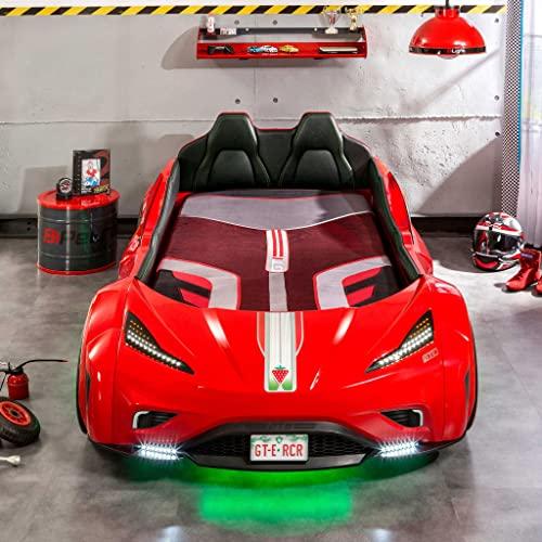 Cilek Cilek GTS EV Twin Race Car Bed, Remote Control, LED Lights, EV Sound FX, Vegan Leather Interior, License Plate, Red