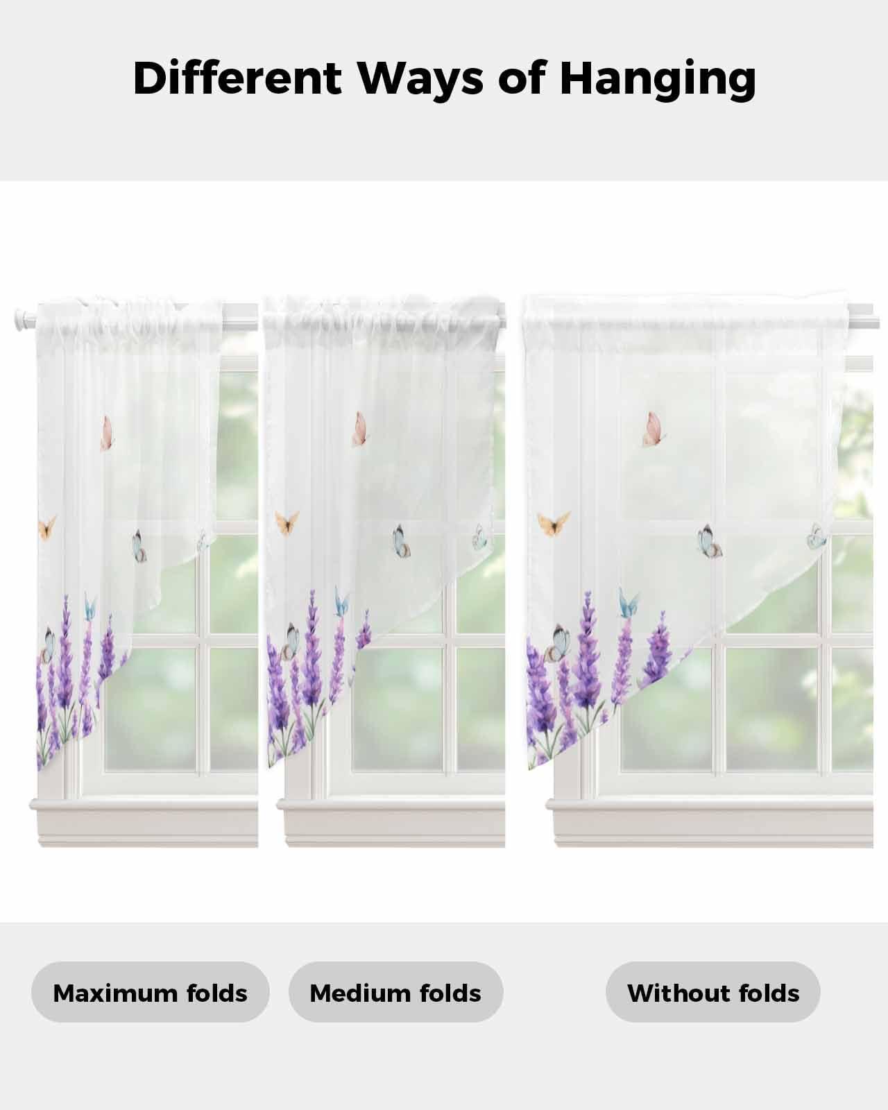 Falaniique Watercolor Lavender Swag Curtain Drapes 63 Inches Long 2 Panels Set,Long Semi-Sheer Curtain Drapes Rod Pocket Valance Drapery for Kitchen,Bathroom Window Purple Floral Spring Summer White 72" Wx63 L