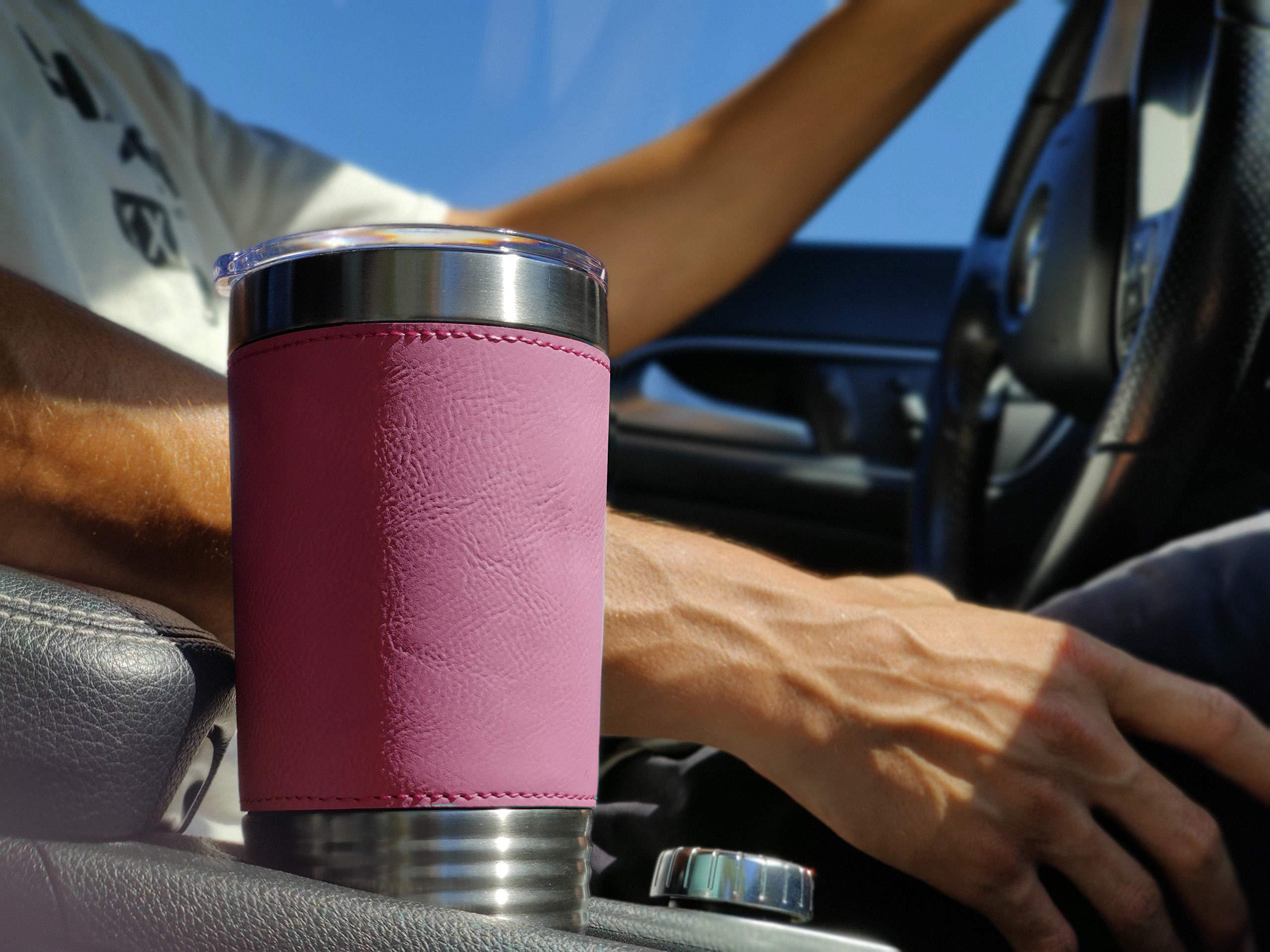 LaserGram LaserGram 20oz Vacuum Insulated Tumbler Mug, Barrel Racer, Personalized Engraving Included (Faux Leather, Pink)