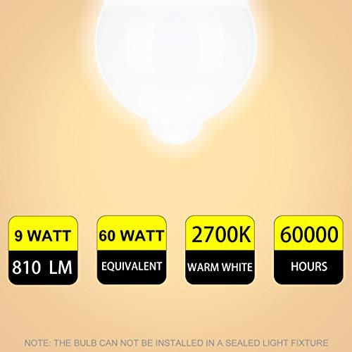HEKEE HEKEE Motion Sensor LED Light Bulb 9W A19 PIR Built-in IR 60W Equivalent Bright 810 Lumens E26 Base Warm White Bulbs (2 Packs)