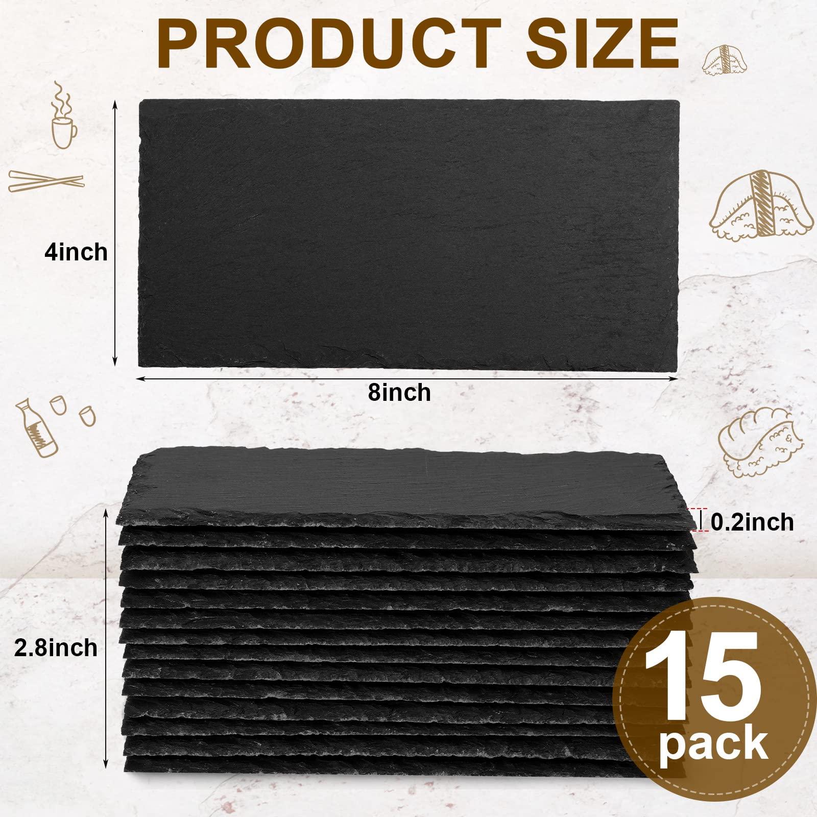 Hoolerry Hoolerry 15 Pcs Slate Charcuterie Boards Bulk, 8\" x 4\" Mini Slate Cheese Board Black Sushi Platters Individual Stone Serving Tray Plates for Food, Appetizers, Cheese, Meat, Party