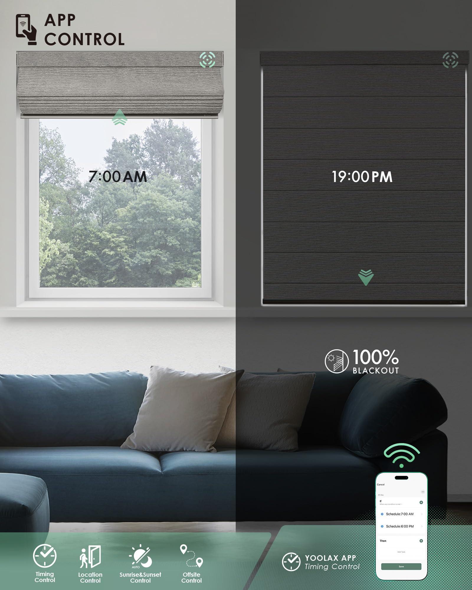 Yoolax Yoolax Motorized Roman Blinds with Remote, Roman Shades for Indoor Windows, Smart Blackout Blinds with Voice Control, Compatible with Alexa Google Home, APP Control, Custom Size, Wood Stripe