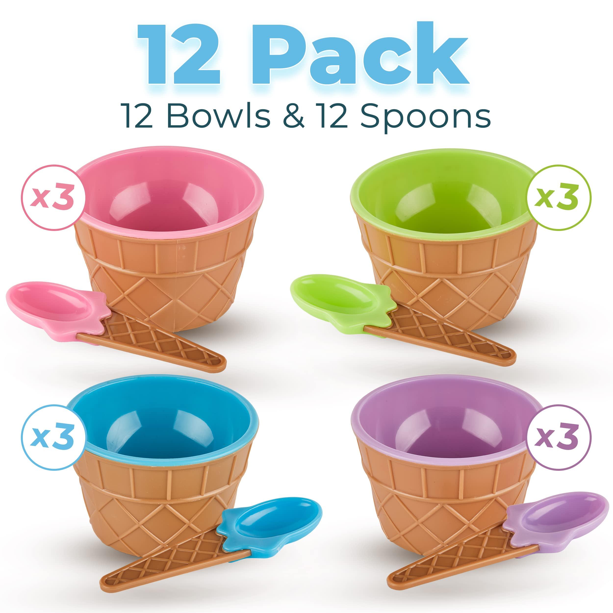 Greenco Greenco Ice Cream Bowls and Spoons - Ice Cream Cups for Birthday Party Decorations, Ice Cream Party Favors, Ice Cream Party Decorations, Ice Cream Sundae Bar Supplies, Set of 12 Vibrant Colors