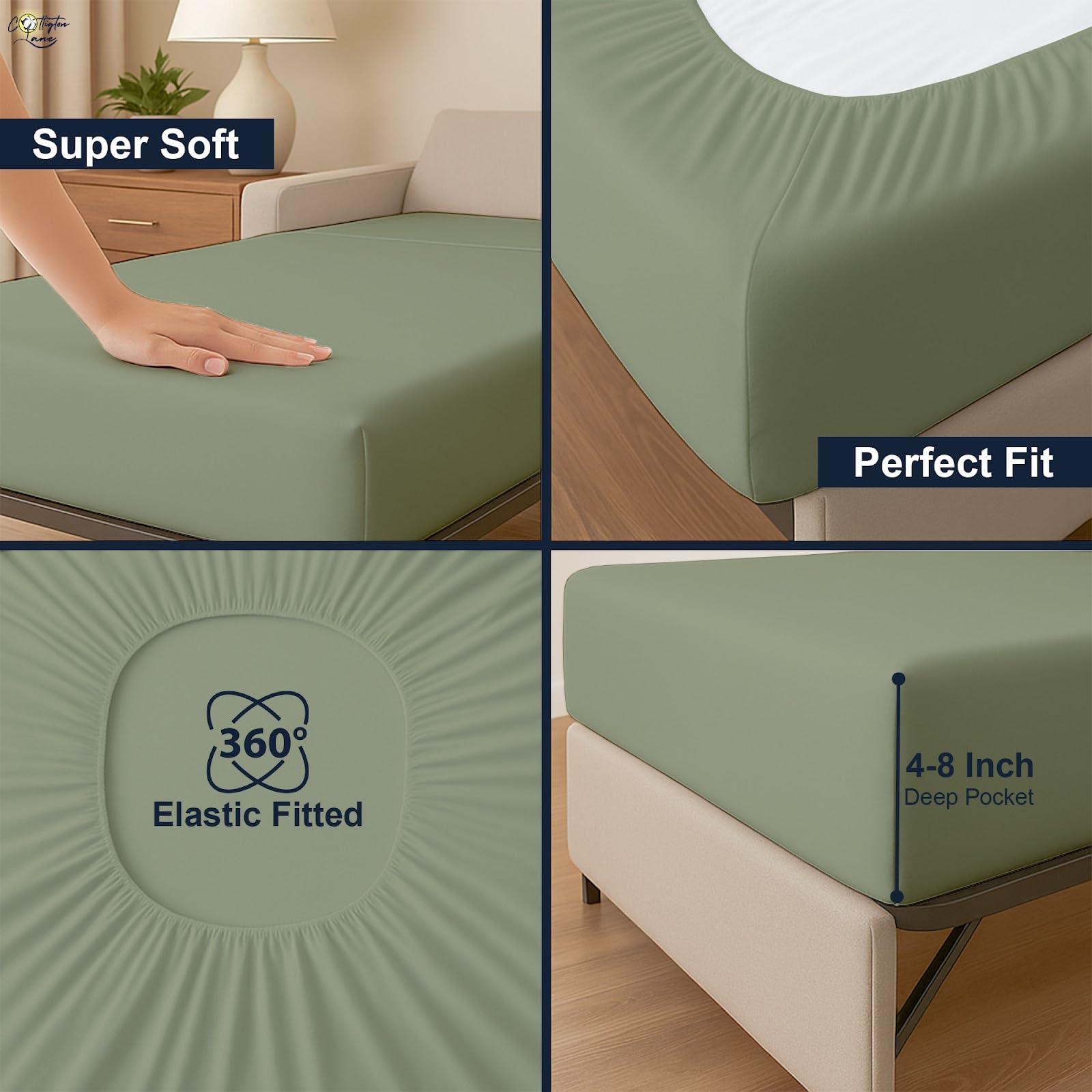 Cottington Lane Sleeper Sofa Fitted Sheet Queen Size - 100% Egyptian Cotton - 6 Inch Deep Fitted Queen Size Sleeper Sofa Sheets - Sofa Sleeper Fitted Sheet Only, Queen Sofa Bed/Pullout Couch Bottom Sheet(Sage)