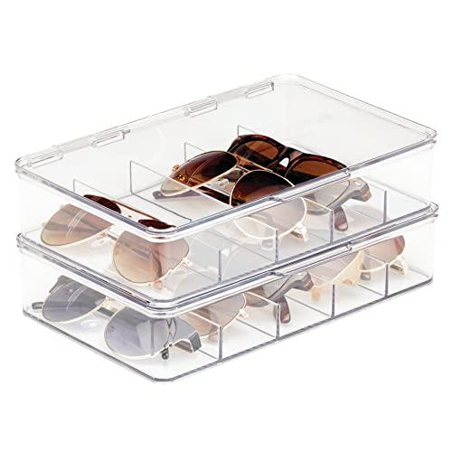 mDesign mDesign Plastic Stackable Eyeglass Case Storage Organizer with Hinged Lid for Unisex Sunglasses, Reading Glasses, Fashion Eye Wear, Protective Glasses, 5 Sections, Ligne Collection - 2 Pack - Clear