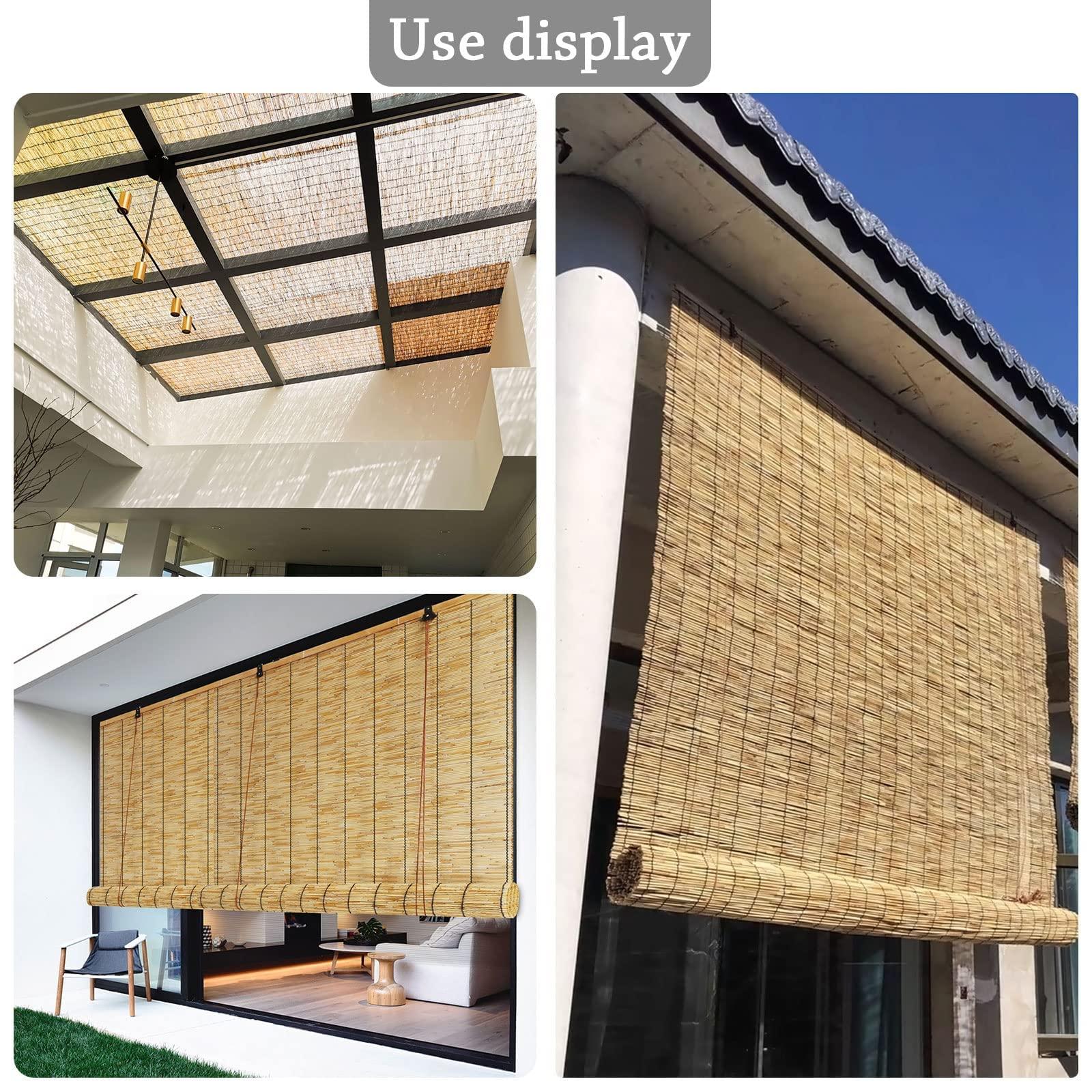 NURBAL Bamboo Blinds for Outdoor Patio, Retro Bamboo Shades, Blind Light Filtering Roller Shades, Natural Reed Roll Up Window Blind for Outdoor Indoor, Anti-UV, Window Dressing W54xH84(Inch) B