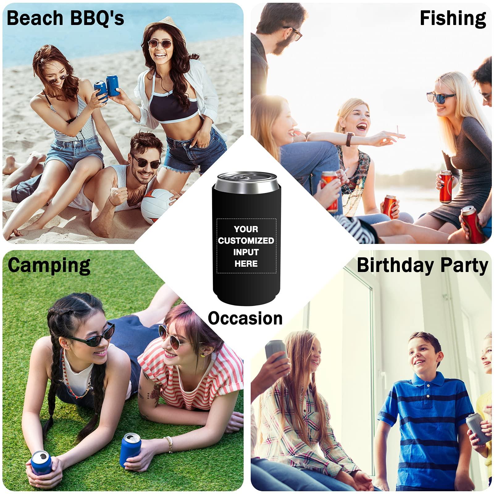 Betenshtresk Personalized Can Sleeve Beer Coolers 50pcs Bulk, Custom Can Cooler With Photo Logo for Weddings Fishing Picnics
