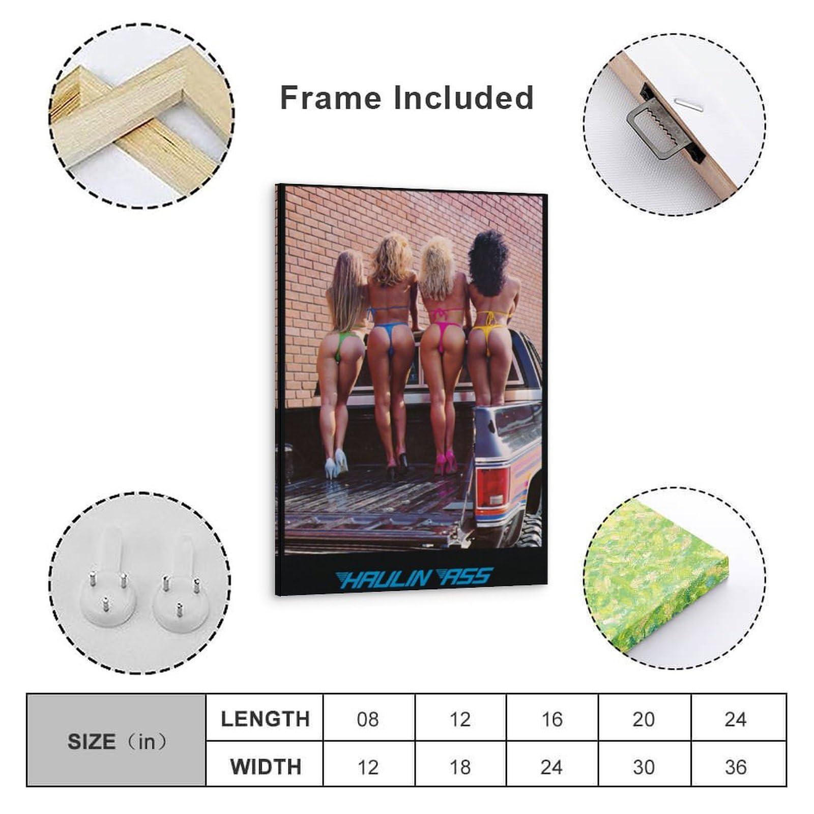 PENCHAIN 1970s 1980s Haulin Ass Bathing Suit Girls Pinup Poster Pickup Truck Poster Vintage Original Poster Poster Album Art Decor Painting Wall Art Canvas Poster Bedroom Decor Poster 24x36inch(60x90cm) Frame-