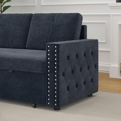 PONLEE L Shaped Convertible Sectional Couch with Pull Out Bed and Storage , 3 Seater Corner Sleeper Sofa with Reversible Chaise and Copper Nailhead for Living Room, Apartment, Bedroom, Office Chenille Fabric