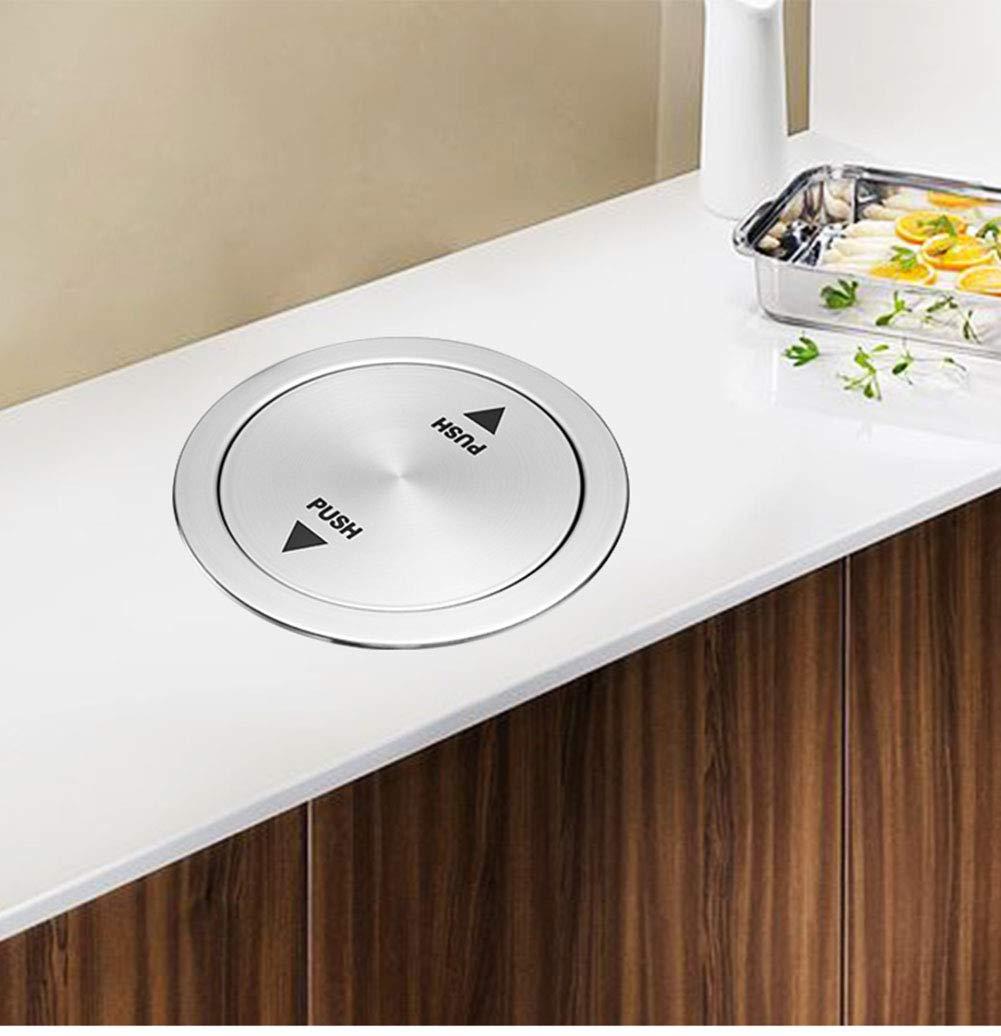 YISHUOYZBS YISHUOYZBS Trash Bin Built-in Balance Flap Cover Lid, Countertop Stainless Steel Trash Grommet Recessed Trash Can Lid-Silver