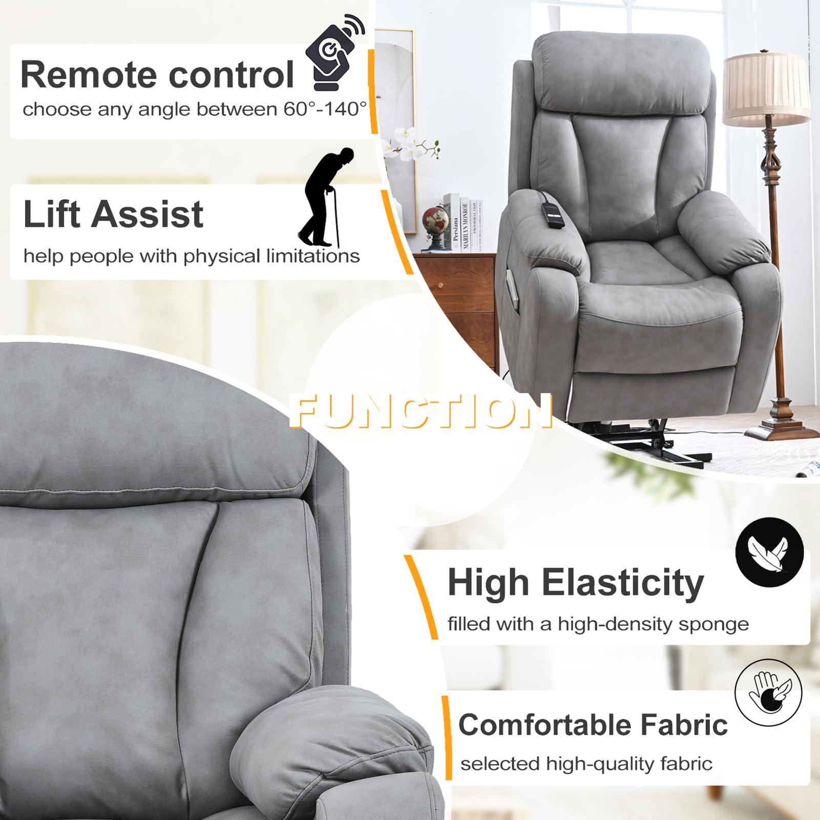 Bituman Bituman Large Power Lift Recliner Chair with Massage and Heat, Electric Lift Recliner Chair with Side Pocket Electric Recliner Chair Massage Sofa Chair with Extended Footrest for Living Room