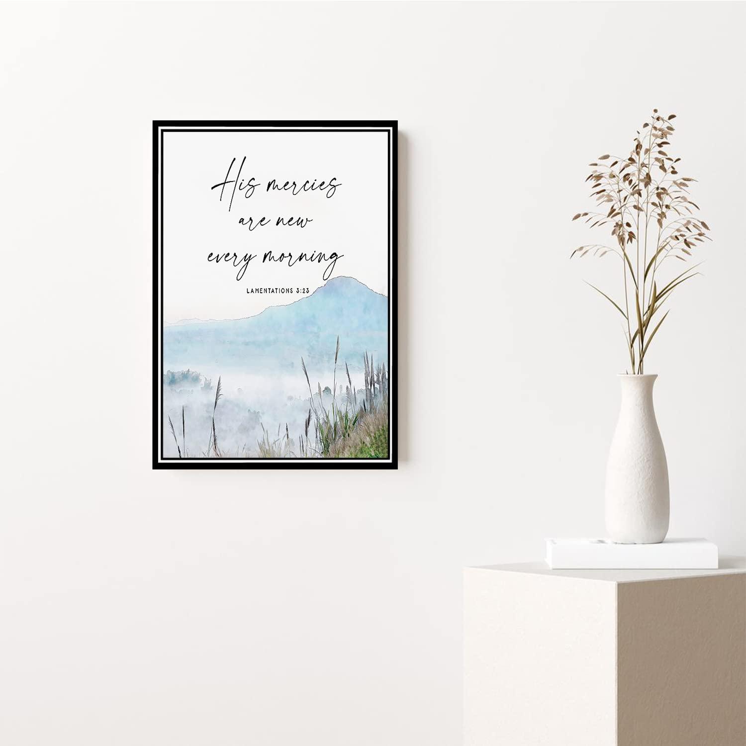 Uxjam Uxjam Lamentations 3 23 Wall Art His Mercies Are New Every Morning Scripture Poster Baptism Gift Canvas Wall Art For Home Office Framed Ready to Hang 16\"x20\"
