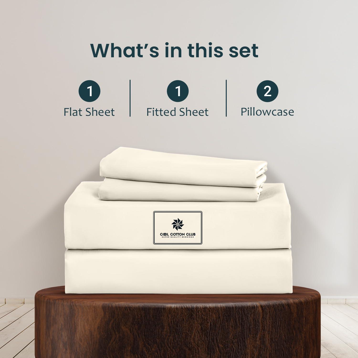 Cool Cotton Club Premium Hotel Quality 4-Piece Sheet Set King Size 800-TC Lightweight Super Soft Easy Care Combed Cotton Bed Sheets fits up to 7-9\" Deep Pocket (Solid, Ivory)