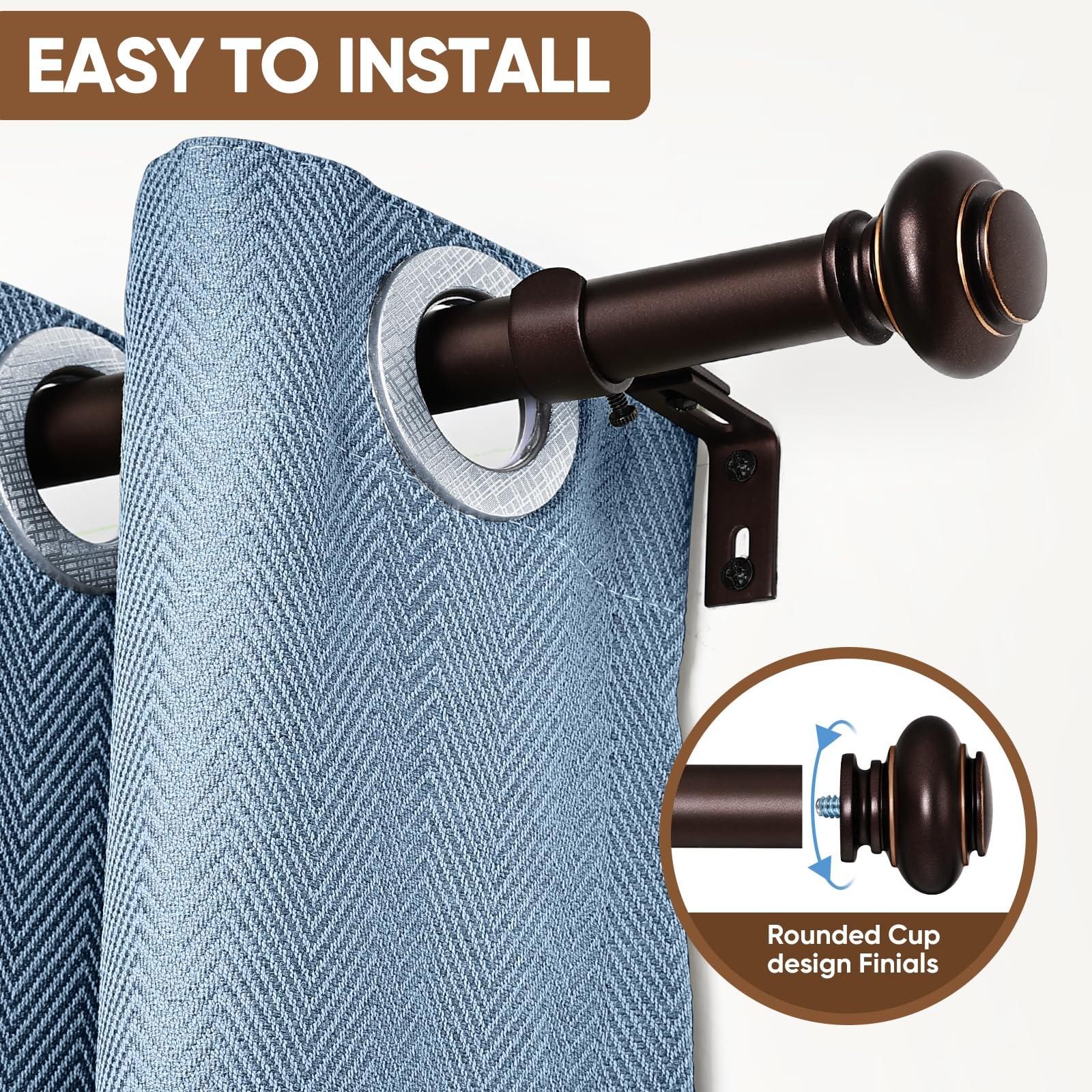 SIMEWIN SIMEWIN Bronze Curtain Rods for Windows 66 to 120 Inches Adjustable Decorative 1 Inch Diameter Single Window Curtain Rod Set with Classic Finials, Bronze with Gold Finishing