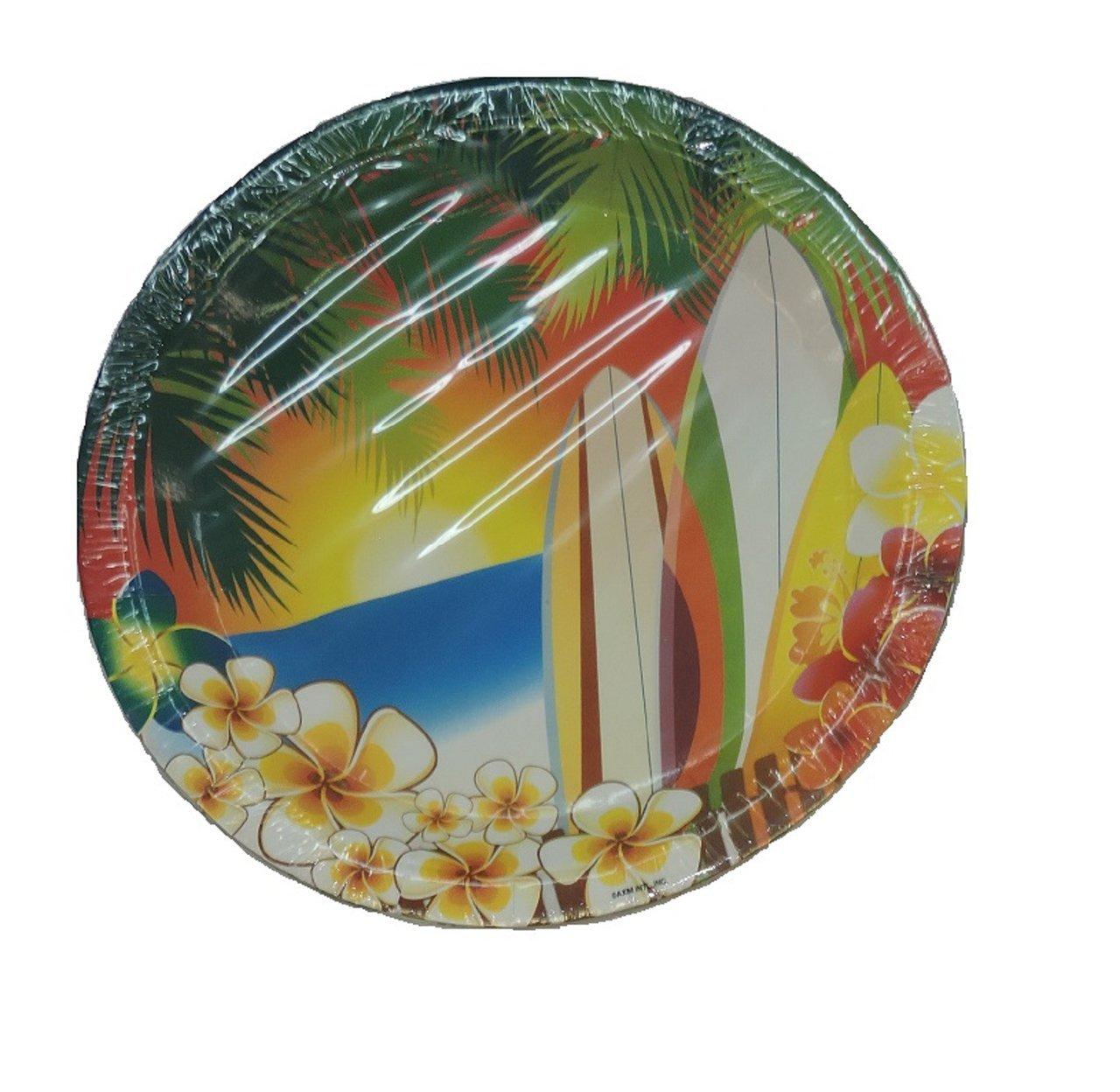 Axiom Hawaii Luau Tropical Surfing Party Large 9 Inch Round Lunch Dinner Plates