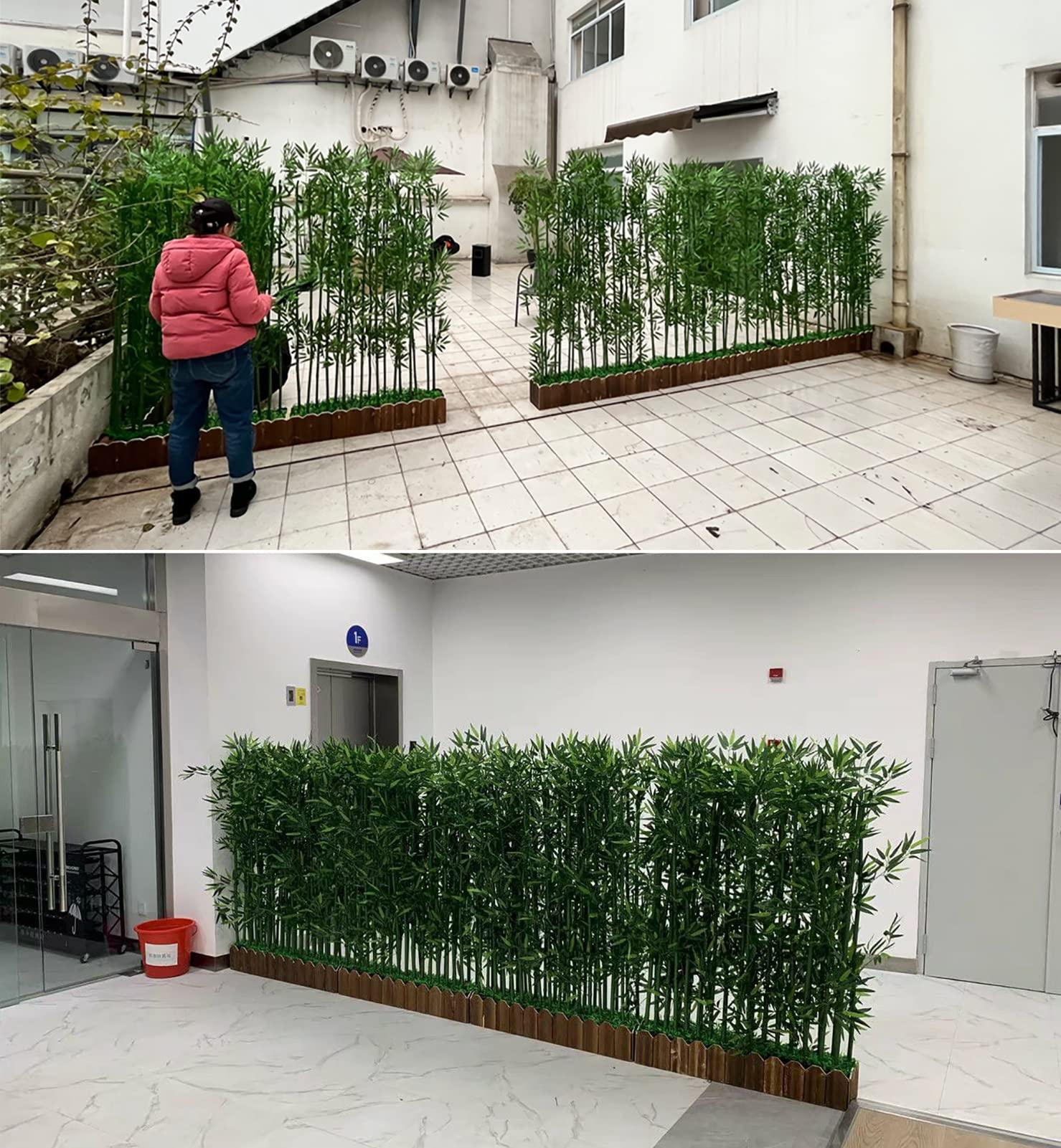 CMYUN Balcony Greenery Wall Artificial Bamboo, Tall Plant Privacy Fence with Wood Base, Indoor Outdoor Wall Dividers Faux Bamboo, Easy to Move (Color : Base-1.2m-20 Pole, Size : H-1m(39 3/8\"))