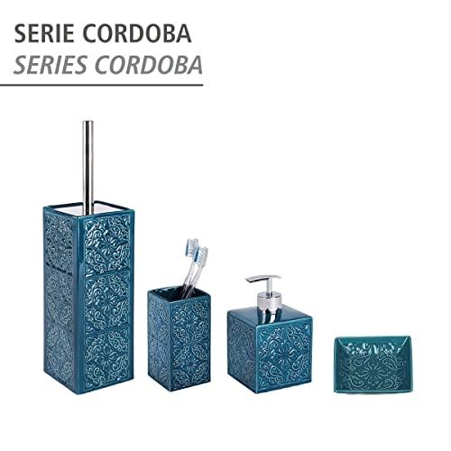 WENKO WENKO Cordoba Blue-Toilet Brush Holder, Closed Form, 9.5 x 9.5 x 35 cm